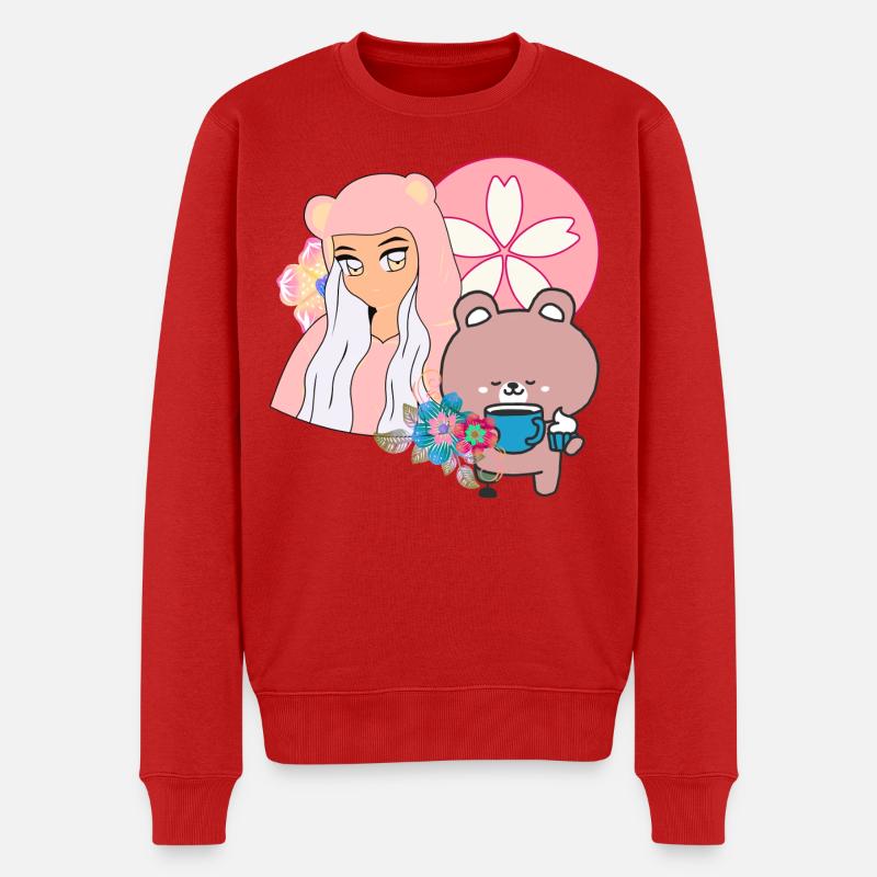 Kawaii Bär & Inklusive Teezeit - Männer Premium Bio Pullover - Rot