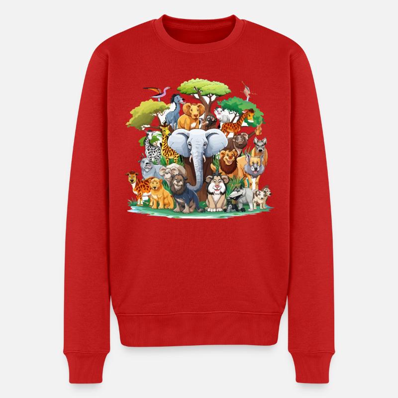 Tierische Waldtiere Collage - Männer Premium Bio Pullover - Rot