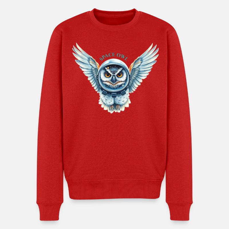Weltraum-Eule im Raumanzug - Männer Premium Bio Pullover - Rot