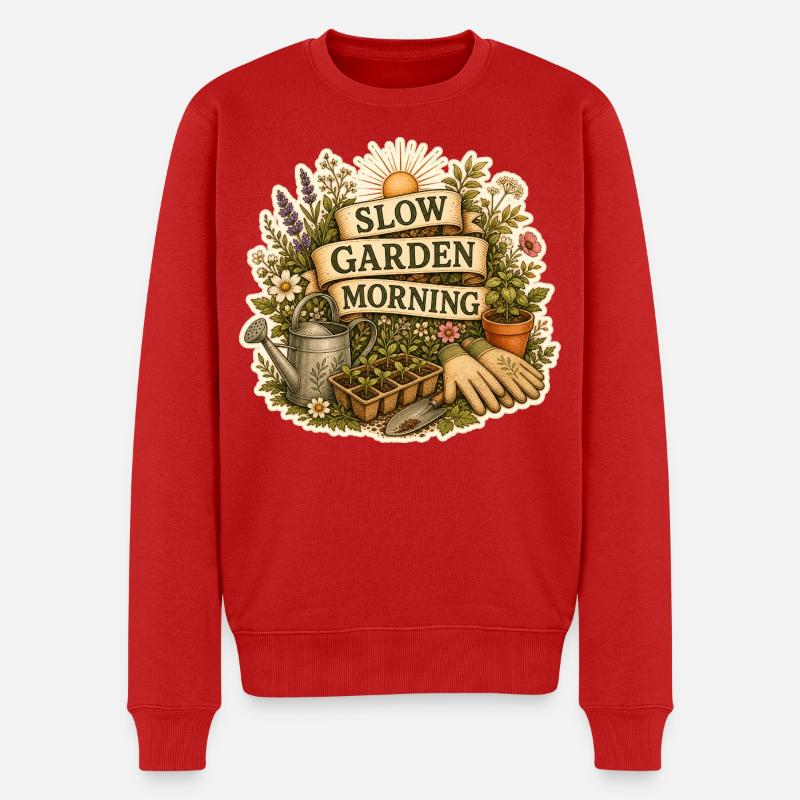 SLOW GARDEN MORNING - Männer Premium Bio Pullover - Rot