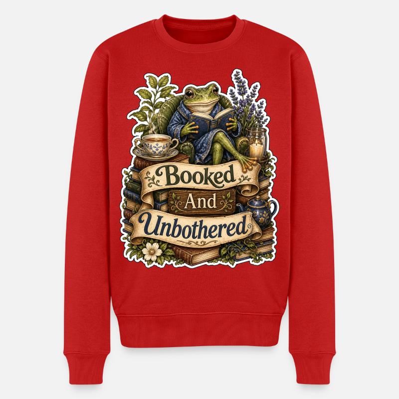 Booked And Unbothered Frosch - Männer Premium Bio Pullover - Rot