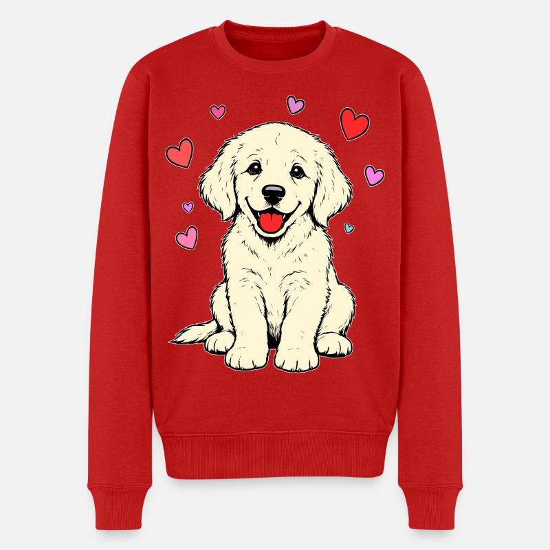 Golden_Retriever_Welpen_sitzend_Herz_beige - Pull Premium bio Homme - rouge