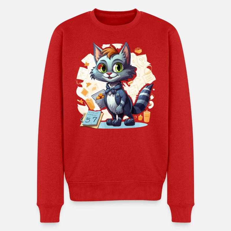 Chat de bureau en costume - Pull Premium bio Homme - rouge