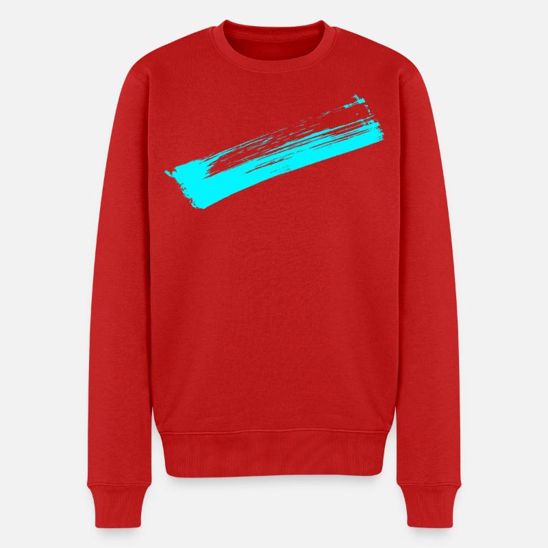 Deko Streifen - Pinsel BLAU - Männer Premium Bio Pullover - Rot