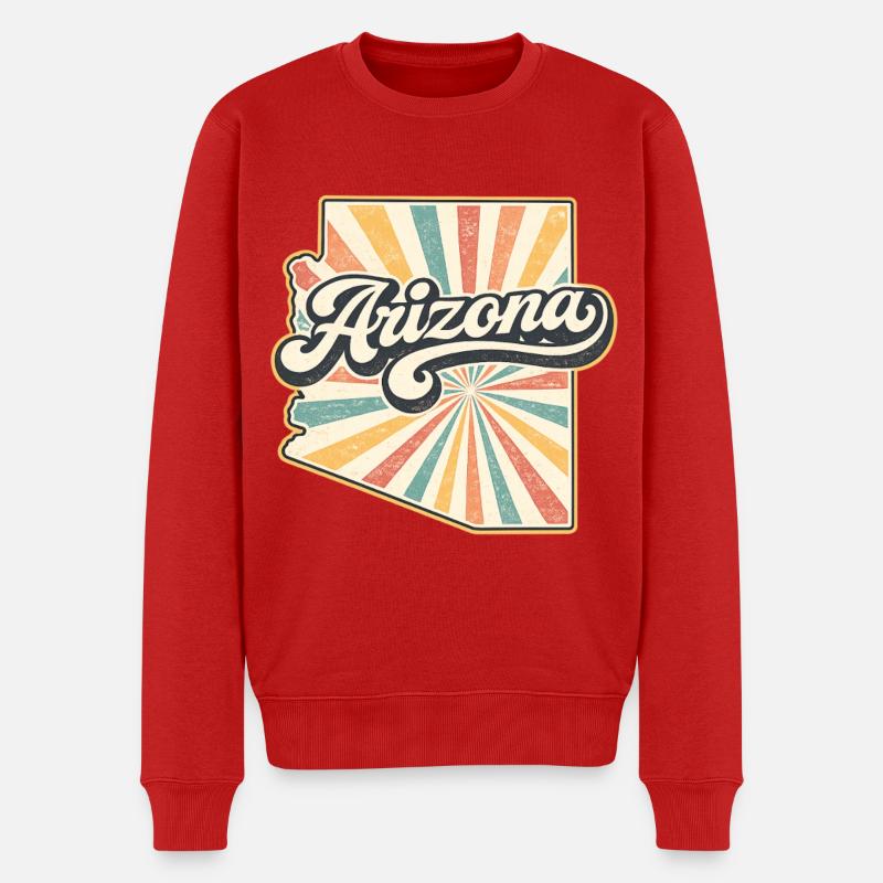 Arizona Retro Sunburst-Skript - Männer Premium Bio Pullover - Rot