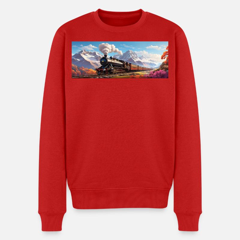 Nostalgischer Eisenbahnzug mit Dampflokomotive - Männer Premium Bio Pullover - Rot