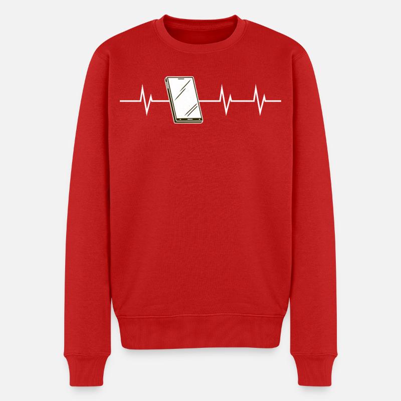 Heartbeat of a mobile phone - Männer Premium Bio Pullover - Rot