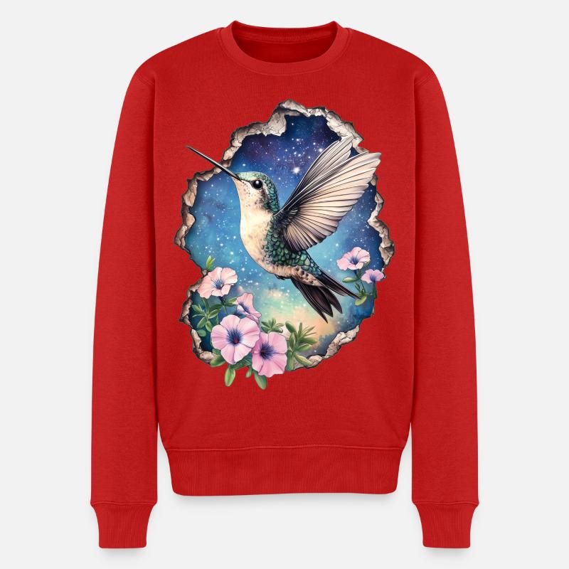 Kolibri mit Blüten - Männer Premium Bio Pullover - Rot