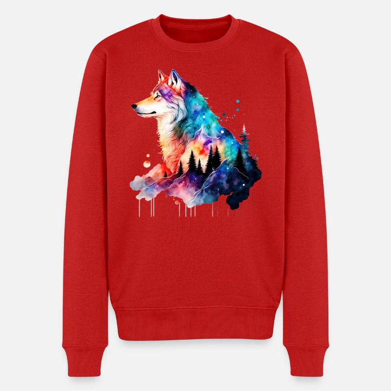 Wolf - Männer Premium Bio Pullover - Rot