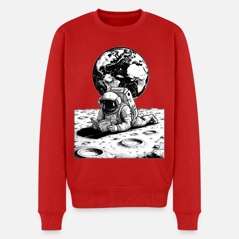 Astronaute Lecture Lune Terre - Pull Premium bio Homme - rouge