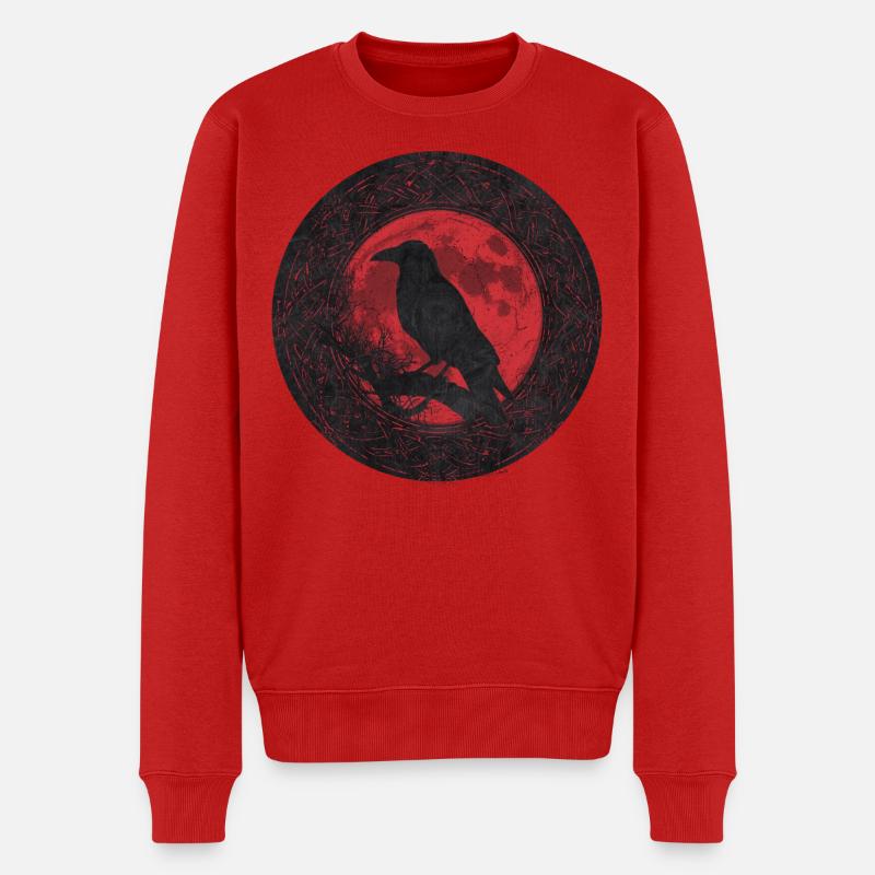 Nachtrabe unter rotem Mond - Männer Premium Bio Pullover - Rot