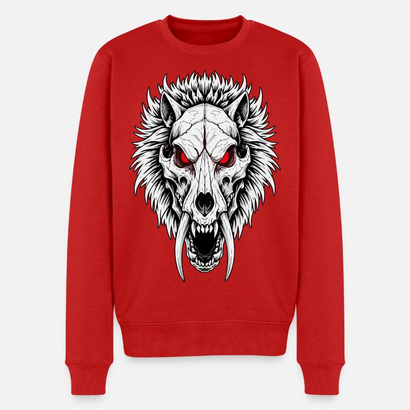 Schamanischer Säbelzahn-Wolfsschädel Rote Augen - Männer Premium Bio Pullover - Rot