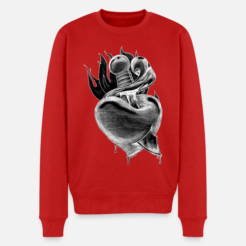 Flammenherz Dolchskizze - Männer Premium Bio Pullover - Rot