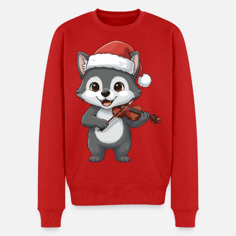 Weihnachtswolf-Tier spielt Geigenkunst - Männer Premium Bio Pullover - Rot