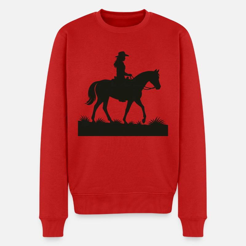 Westernreiterin Silhouette - Männer Premium Bio Pullover - Rot