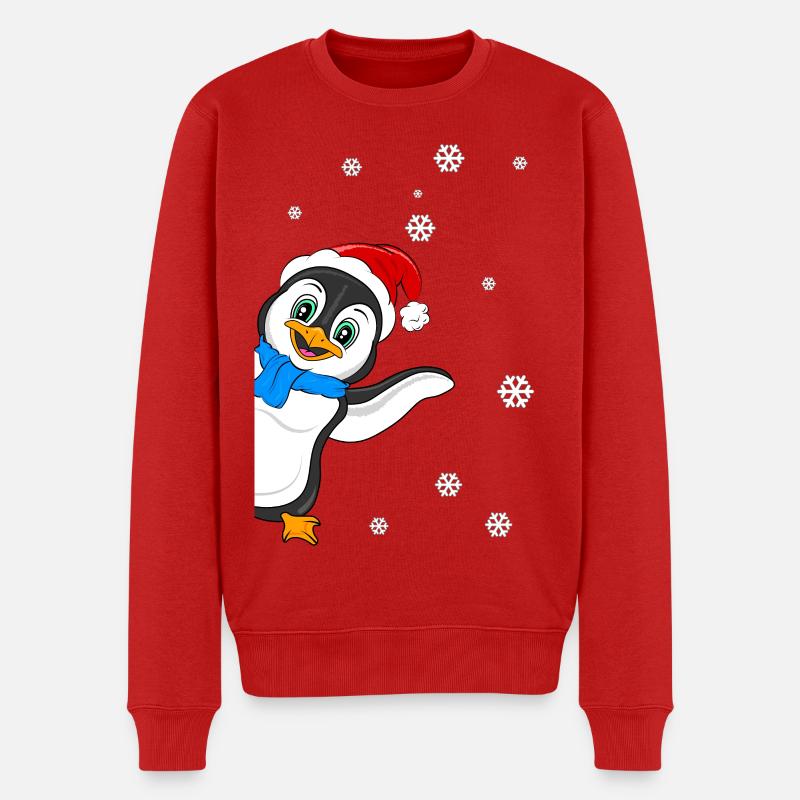Pinguin Schnee mit Weihnachtsgruß - Pinguin Weihnachten - Männer Premium Bio Pullover - Rot
