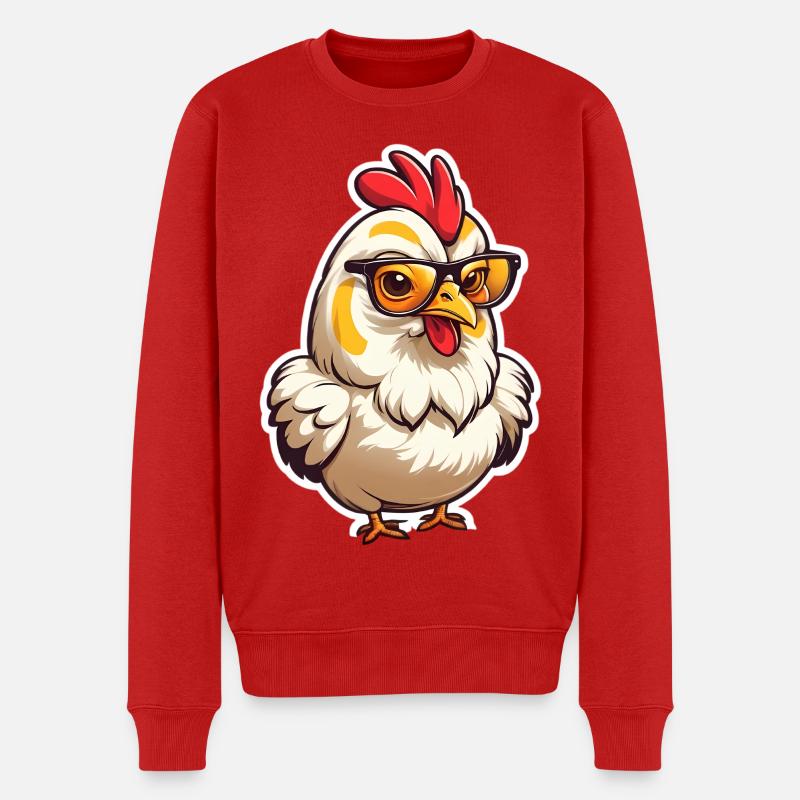 Dessin animé de poulet à lunettes - Pull Premium bio Homme - rouge