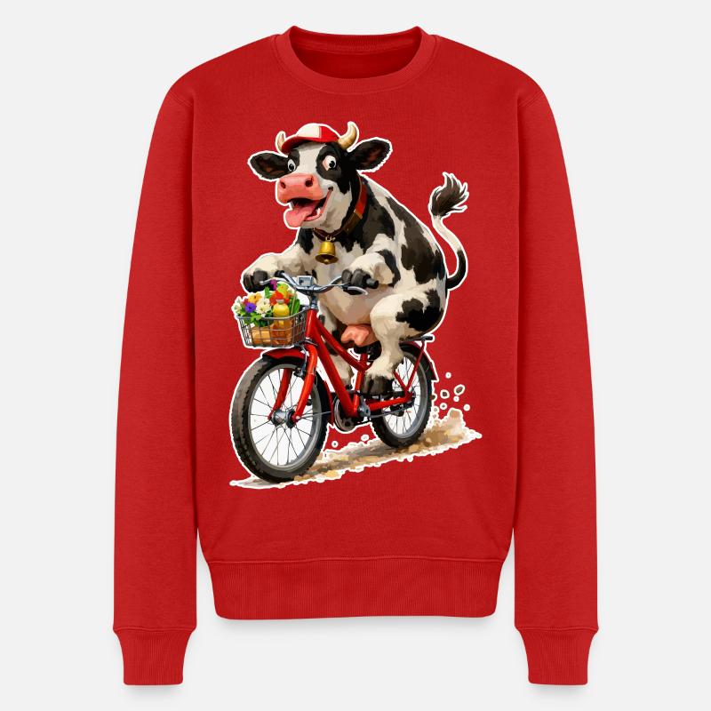 Vache sur vélo avec panier - Pull Premium bio Homme - rouge