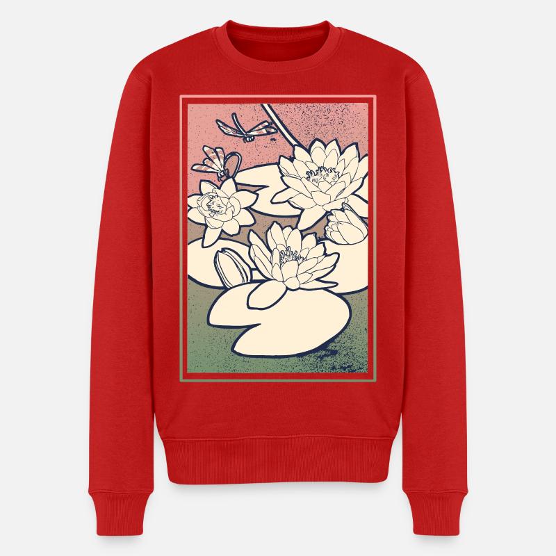Illustration de nénuphar – Tranquillité et nature - Pull Premium bio Homme - rouge