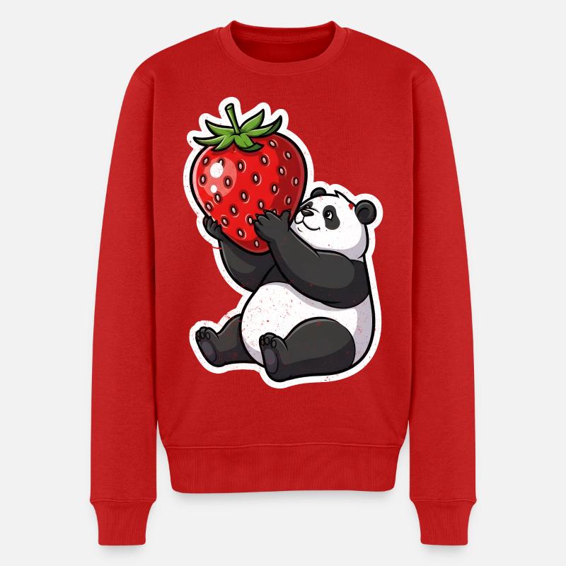 Panda Erdbeerfreund Sticker - Männer Premium Bio Pullover - Rot