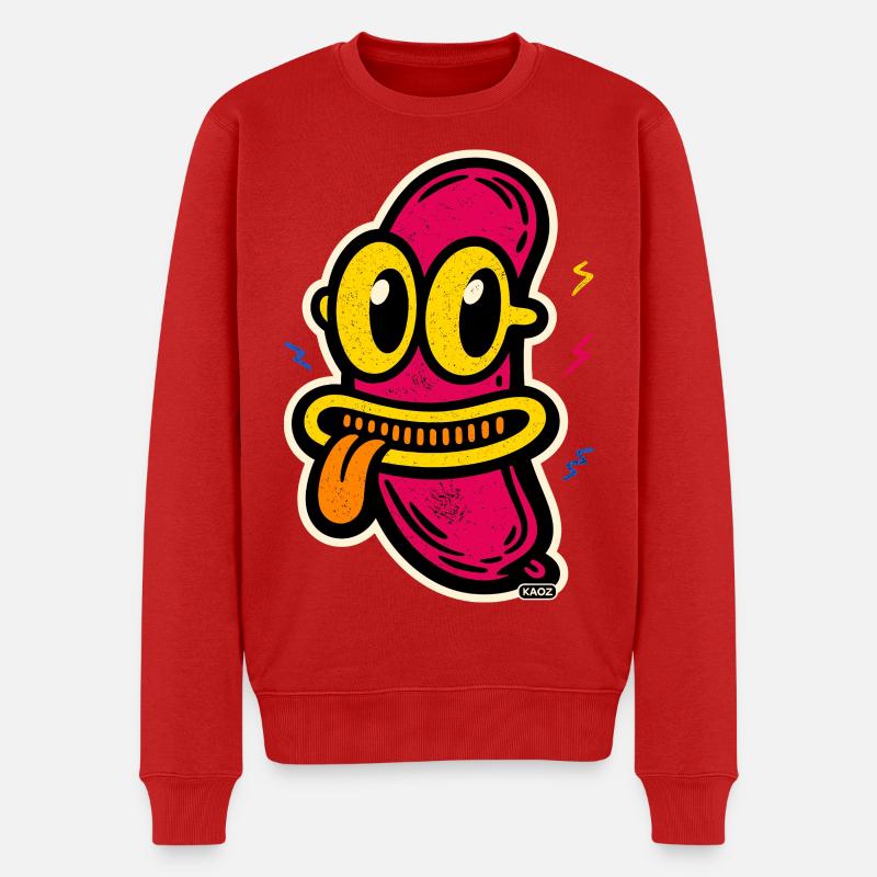 Buntes Comic Gesicht mit großer Zunge - Männer Premium Bio Pullover - Rot
