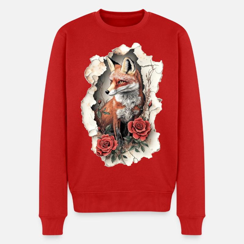 Renard avec des fleurs - Pull Premium bio Homme - rouge