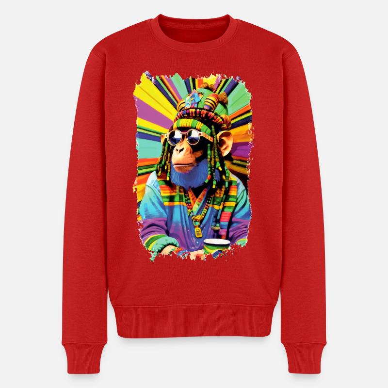 Bunter Reggae Afro Rasta Cartoon Affe - Männer Premium Bio Pullover - Rot