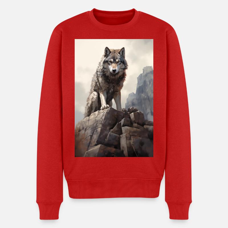 Wolf Illustration - Männer Premium Bio Pullover - Rot