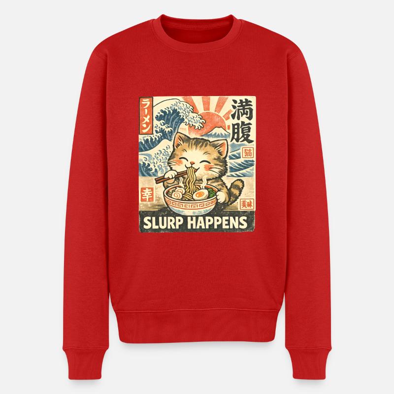 Slurp Happens, Cats Ramen Rétro - Pull Premium bio Homme - rouge
