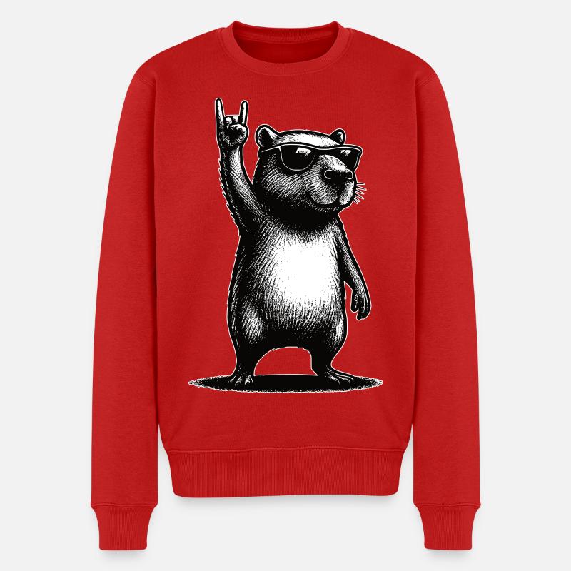 Rock Capybara - Männer Premium Bio Pullover - Rot