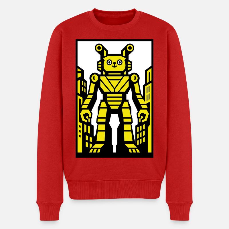 Cat Robot in Stadtlandschaft - Männer Premium Bio Pullover - Rot