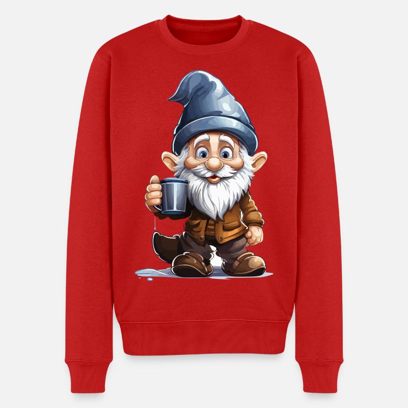 Gnom mit Kaffee Becher - Männer Premium Bio Pullover - Rot