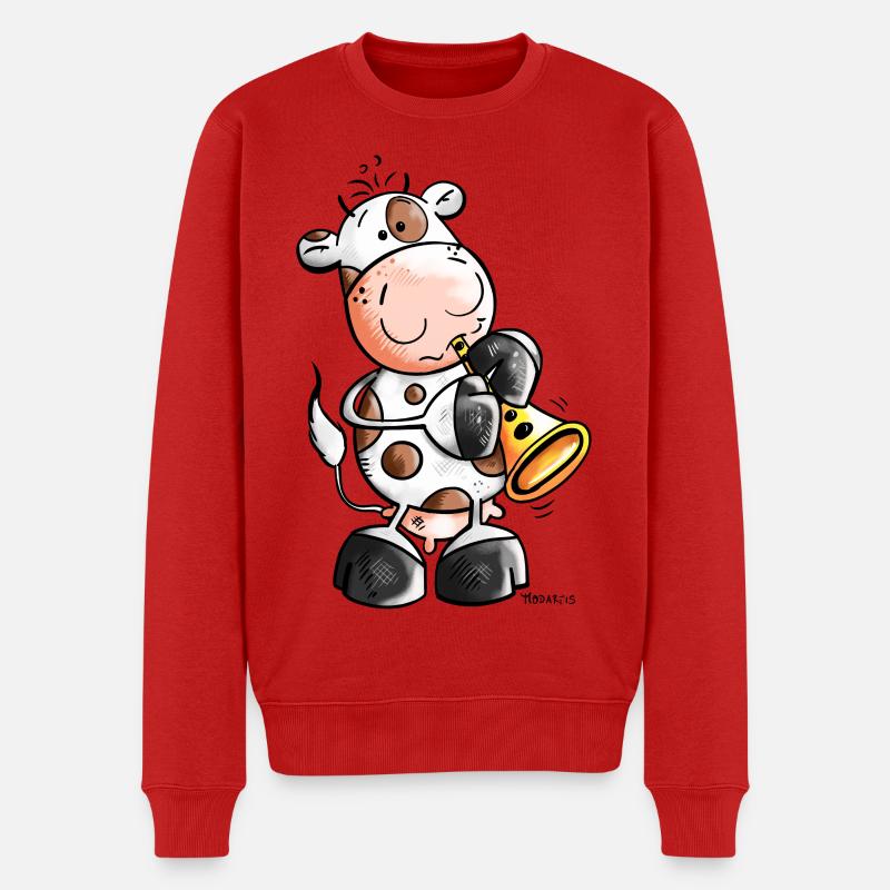 Kuh mit Trompete - Männer Premium Bio Pullover - Rot