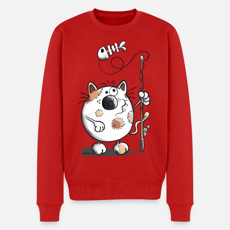 Mignon Chat et poisson - Pull Premium bio Homme - rouge