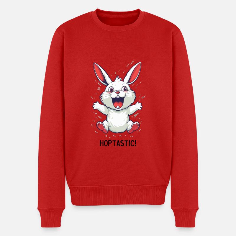 Fantastischer weißer Comic Cartoon Hoppel Hase - Männer Premium Bio Pullover - Rot