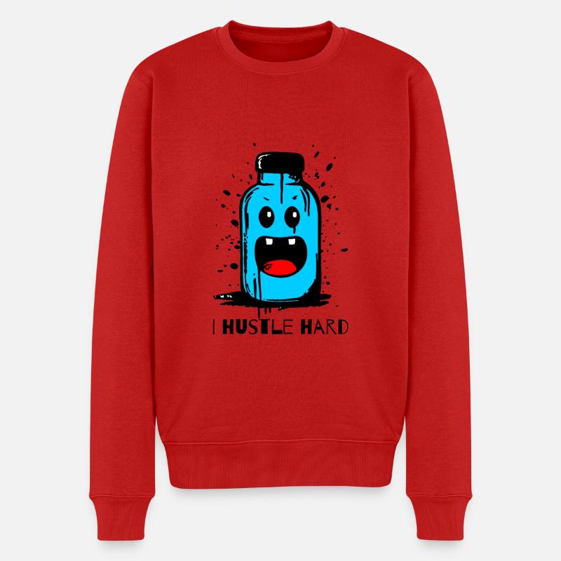"I Hustle Hard" Flasche - Männer Premium Bio Pullover - Rot