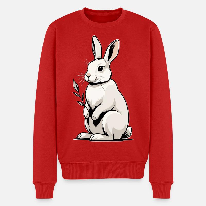 Lapin blanc à plante feuillue - Pull Premium bio Homme - rouge