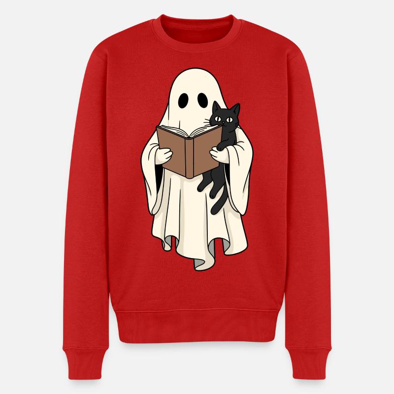 Lesender Geist mit Katze im Buch - Männer Premium Bio Pullover - Rot