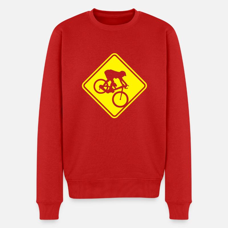 MTB Dowwnhill Mountain Biking Roadsign - Männer Premium Bio Pullover - Rot