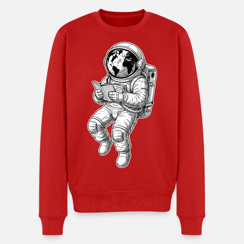 Astronaut Reading Space Earth - Männer Premium Bio Pullover - Rot