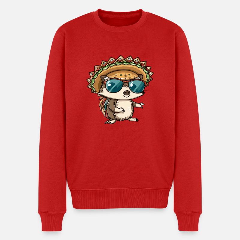 Igel Comic Lustig Sombrero - Männer Premium Bio Pullover - Rot