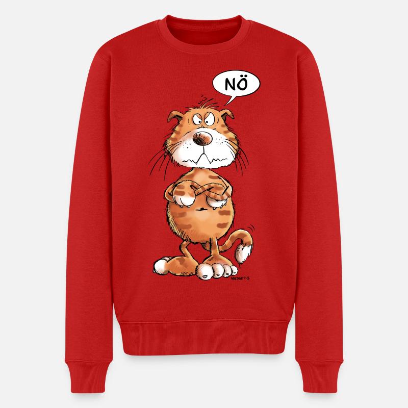 Mürrische Nö Katze I Katzenmotiv Comic Statement - Männer Premium Bio Pullover - Rot