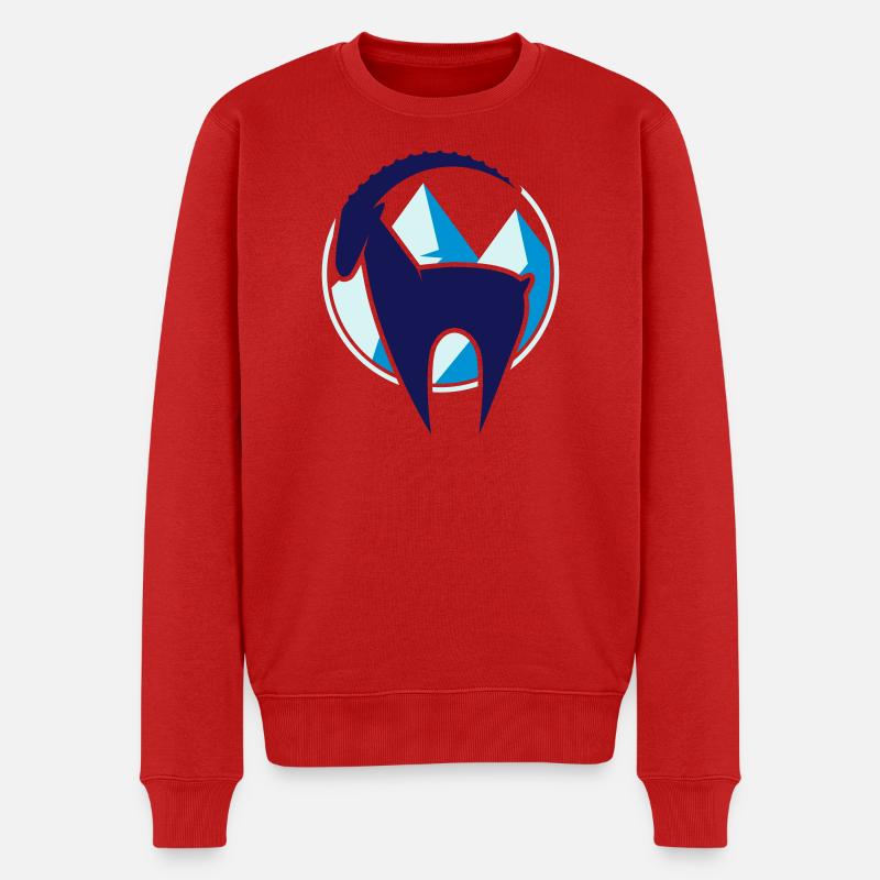 Steinbock und Gebirge Button - Männer Premium Bio Pullover - Rot