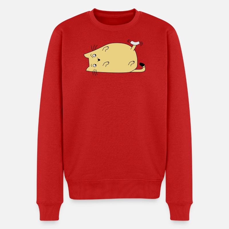 Katze mit Band - Männer Premium Bio Pullover - Rot