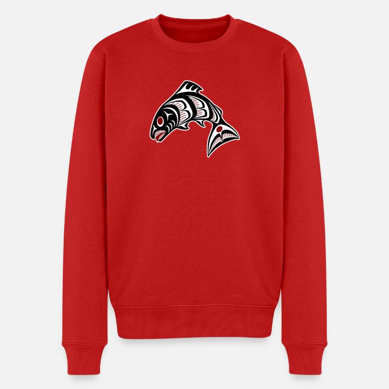 Northwest Pacific coast Haida art Salmon - Männer Premium Bio Pullover - Rot