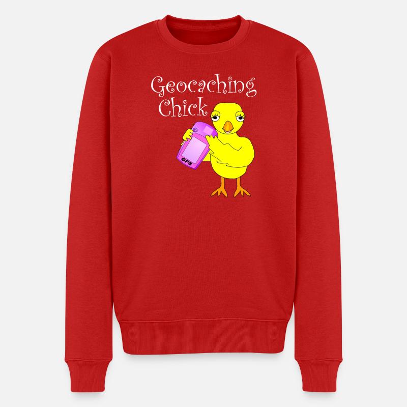 Geocaching Küken weißer Text - Männer Premium Bio Pullover - Rot