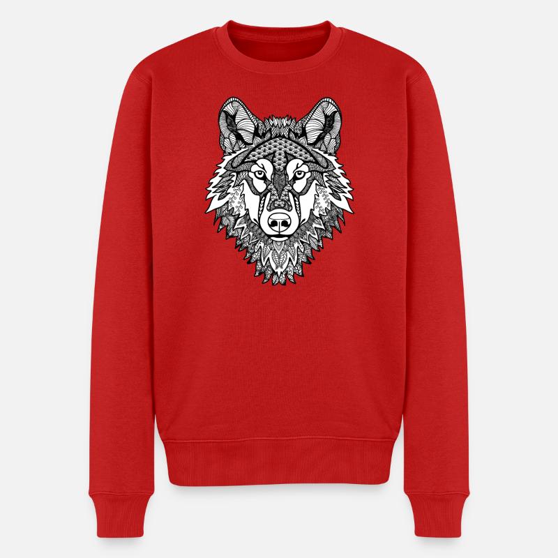 Mandala Loup - Pull Premium bio Homme - rouge