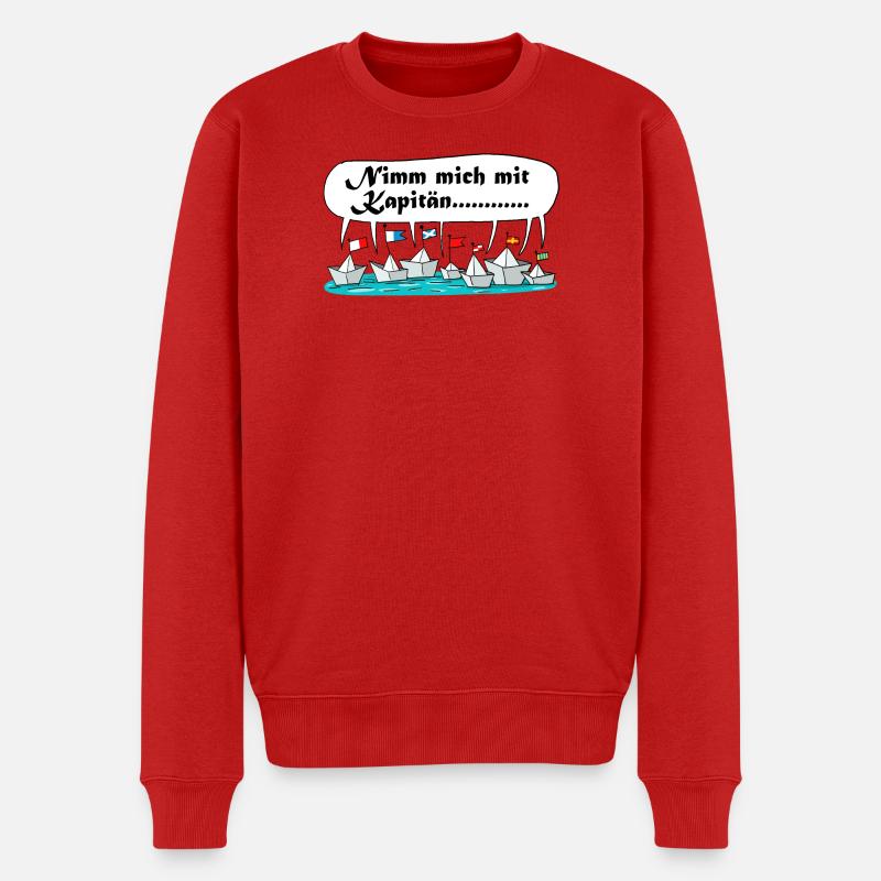 Nimm mich mit Kapitän Flottenwitz - Männer Premium Bio Pullover - Rot