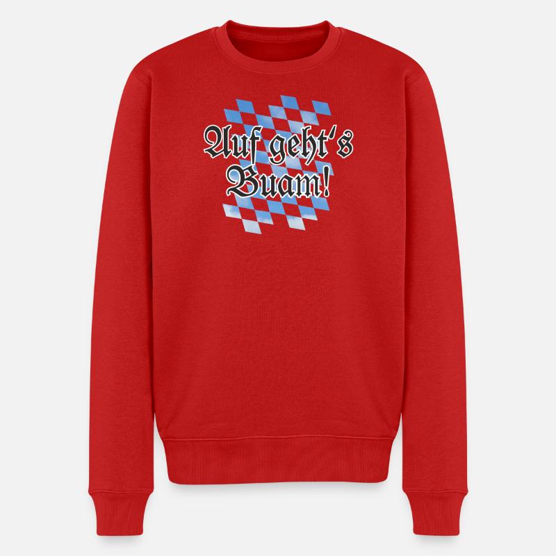 Auf geht's Buam Bayern Spruch mit Rauten - Männer Premium Bio Pullover - Rot