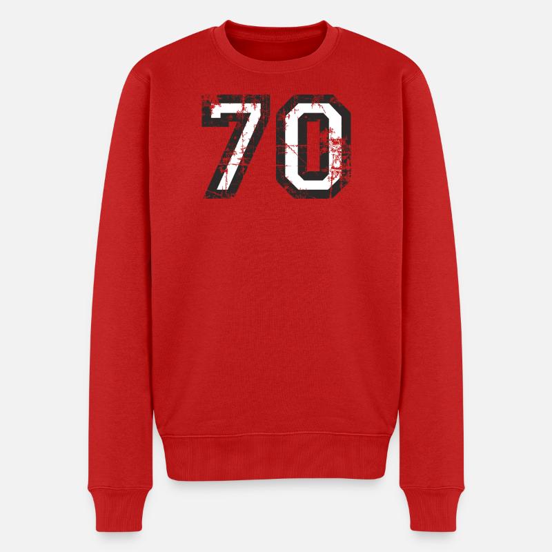 Zahl 70 (Vintage Weiß) 70. Geburtstag Nr. 70 - Männer Premium Bio Pullover - Rot